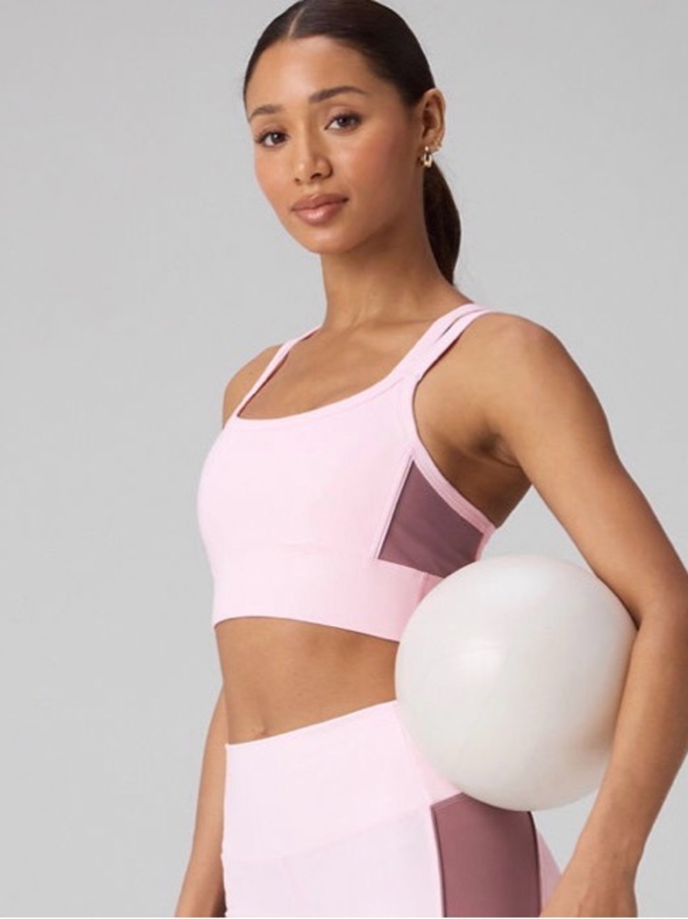 Fabletics Principal Color Block Longline Medium Impact Bra Pink and Mauve M